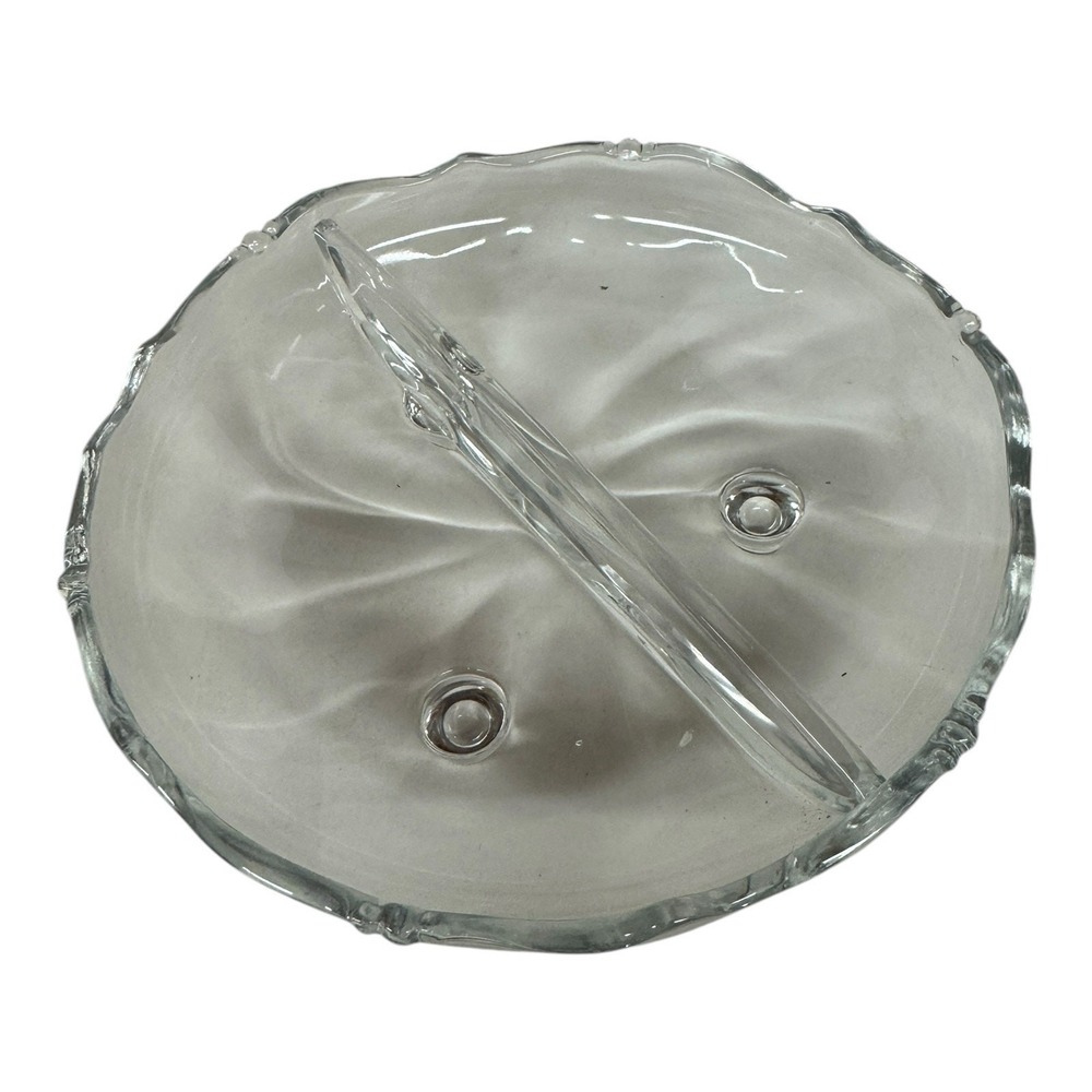 Vintage Heisey Elegant Glass Clear Waverly Divided Relish Dish 6.25" Footed